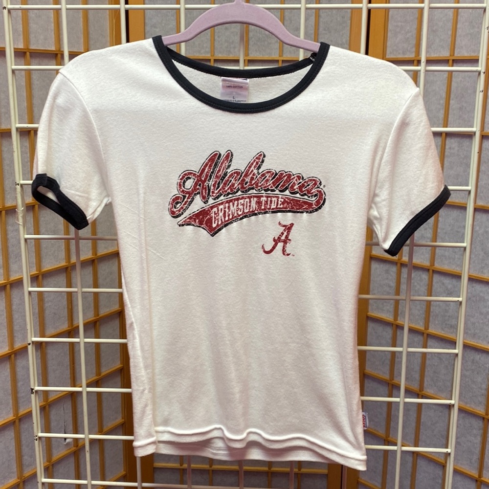 Soffe Alabama Crimson Tide white tee with black trim Size L
